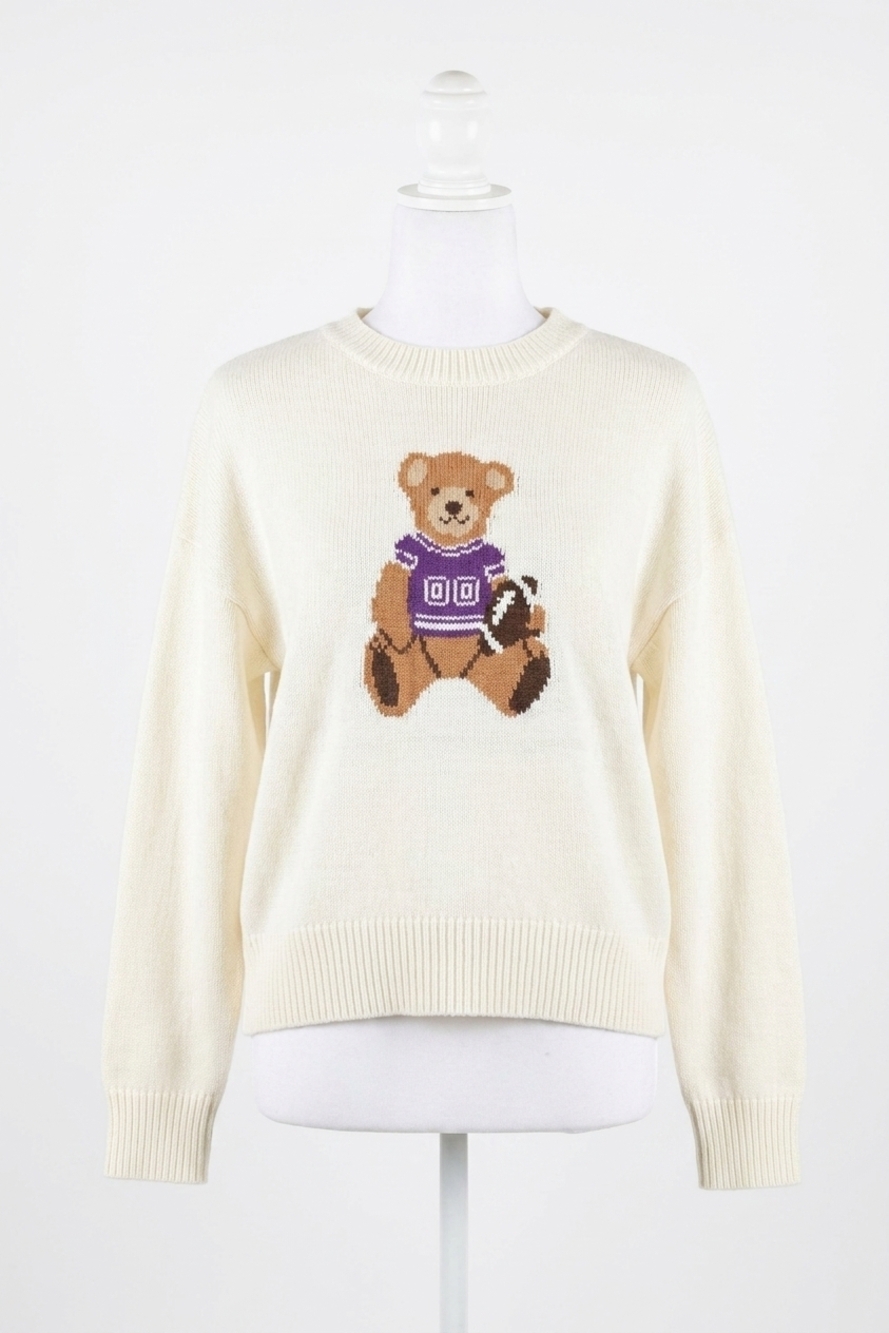 NEW LE LIS game on teddy bear sweater in beige
